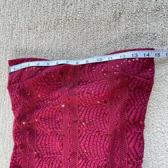 🔥Yellow Star Lace Sequins Strapless Mermaid Dress Burgundy Evening Party Dress - Picture 10 of 13